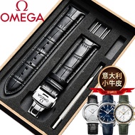 Omega Watch Strap Adapt to Seahorse 300 Speedmaster Butterfly Flying Men Women Original Steel Butterfly Buckle Cowhide Bracelet 20mm