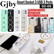 GJBY GC-05 Universal Smart Socket Power Strip / 3 USB 3 Port / Fast Charge / Uk plug