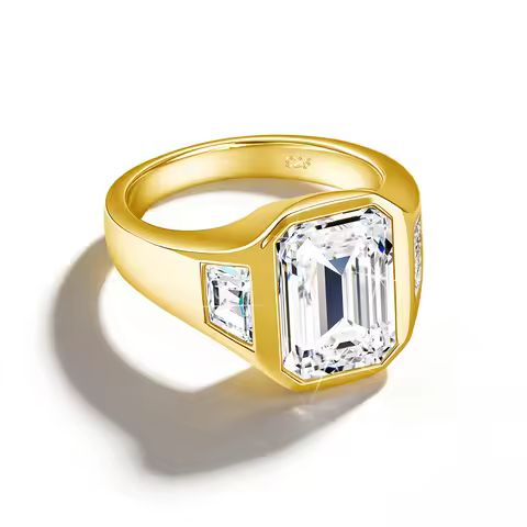 3CT Emerald Cut Moissanite Rings for Men Women D VVS1 Three Stone Engagement Ring Side Trapezoid 925