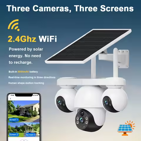 V380Pro 10X Optical Zoom 12MP Wifi Solar Camera Outdoor 3 Screens 3 PTZ 360° Auto Tracking IP Survei