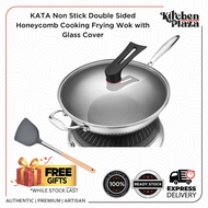 KATA Non Stick Double Sided Honeycomb Cooking Frying Wok with Glass Cover