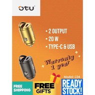 READY STOCK OTU METAL C04 CAR CHARGER 1 x PD + Quick 3.0 x USB, 1 x TYPE C METAL FAST CHANGER - USB 