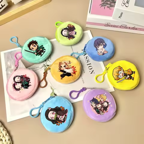 Demon Slayer Coin Zipper Purse Print Round Wallet Change Keychain Pouch Mini Anime Storage Bag Carto