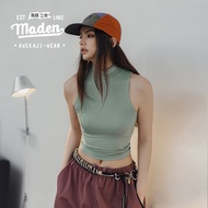 MADEN brand Womens Youth 2024 Summer New Modal Half High Collar Racerback Tank Top Spicy Girl Basic