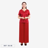 Bộ lụa trung niên nữ ANCHI cao cấp đỏ đô đồ bộ mặc nhà kín đáo thanh lịch - B07