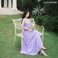 2-strap straight dress made of high-quality silk, purple tie-waist dress for going to the beach CLAY