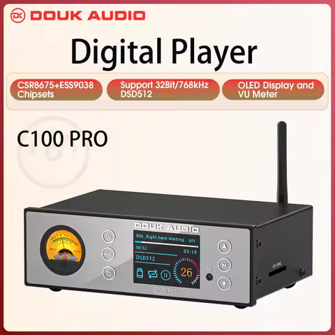 Douk Audio C100 PRO HiFi Bluetooth 5.0 Digital ESS9038 Preamp OLED Display Streamer USB Player DSD51
