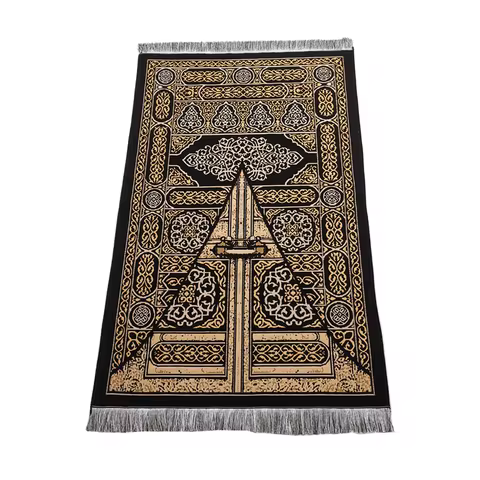 Black Kaba Design Muslim Prayer Mat Thin Chenille Fabric Pray Rug For Men
