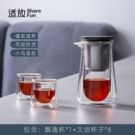 適放飄逸杯玻璃泡茶壺茶水分離茶杯茶具套組磁吸濾杯壺蓋耐高溫防