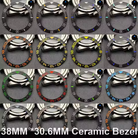 38mm*30.6mm GMT Diving Watch Bezel Insert GMT Ceramic Bezel Watch Mod Parts Carbon Fiber Texture GMT
