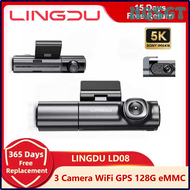 กล้องติดรถยนต์ NQSGT LINGDU LD08 3ช่องกล้อง5K DVR ด้านหน้าด้านในด้านหลัง5G WiFi พร้อม ADAS GPS 24H ก