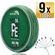 Biteme 9X 100m PE Braided Fishing Line 9 Strands 10-120LB Multifilament Fishing Line PE Line