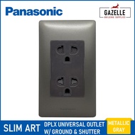 Panasonic Slim Art Duplex Universal Outlet w/ Ground and Shutter (Snow White / Metallic Gray / Metal