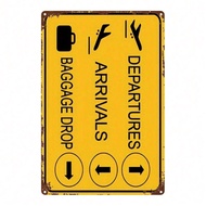 CIFbuy 2D Metal Airport Sign Baggage Check-In Arrival Departure Wall Decor