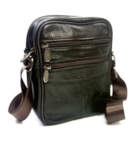 Chinatown Leather Mens Shoulder Bag Genuine Leather Double Zipper Vertical Style Compact Dark Brown.