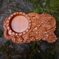 Gạt tàn gỗ hương nguyên khối cao cấp - cham rồng tinh sảo