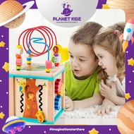 PLANETKIDZ FK558 5 in 1 Wooden Busy Box Shape Sorter Toys - Educational Wooden Toys for Babies and T