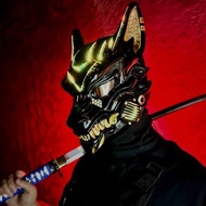 賽博朋克狐面具 黑色與金箔 智慧型 RGB 燈效 未來風狼面具