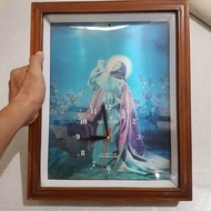 BEKAS Jam jadul pajangan 3 dimensi Yesus Kristus frame kotak kayu jati