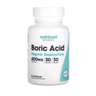 Nutricost, Women, Boric Acid, Vaginal Suppository, 600 mg, 30 Capsules