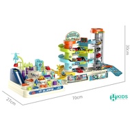 Đồ chơi đường đua ô tô kết hợp garage đỗ xe 3 tầng chạy tự động có nhạc có đèn kèm sẵn 5 oto cho bé