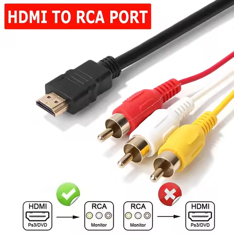 Mini HDTV Full HDTV Adapter Converter HDMI-Compatible to RCA Cable HDMI-Compatible Male to 3RCA AV M