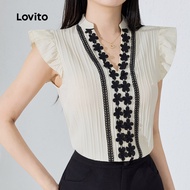 Lovito Boho Top Jacquard Ruffle Neck Ruffle Spring/summer Khaki Top for Women L154ED333 Lovito Top J