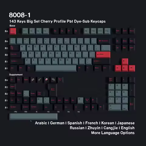 GMK 8008 Keycaps Red Dye Sub Big Set 143 Keys For Mechanical Keyboard German Korean Spanish Arabic F