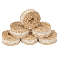 mabao-my GLOGLOW 6pcs 2M/Roll Burlap Ribbon Roll  Craft Fabric Ribbons with Lace Hessian Jute for We