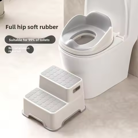 Langkes Premium Large Toilet Seat with Step Stool for Kids Toddlers Non-Slip Toilet Training Seat Co