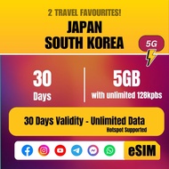 [JAPAN / SOUTH KOREA eSIM] 30 Days Japan, South Korea | 5GB | Unlimited Usage eSIM