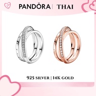 [ส่งจากกรุงเทพ]Pandora แหวน เงิน925 14k แหวนเพชร แหวนแฟชั่น Pavé Interlacing Three-Ring เครื่องประดับแฟชั่น ของแท้ 100% rose gold 52mm One