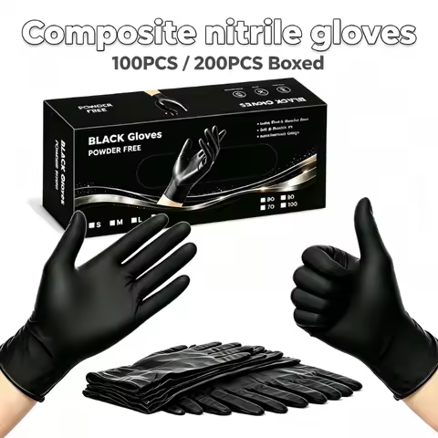 100/200PCS Black Boxed Disposable Composite Nitrile Gloves Dishwashing Gloves Household Cleaning Glo