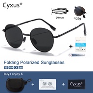 Cyxus Round Polarized Foldable Sunglasses for Women Men Folding Sun Glasses Metal Frame Eyeglasses 1