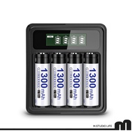 Doublepow 1300mAh Ni-MH Rechargeable AA Battery with LED Display Type C Charger