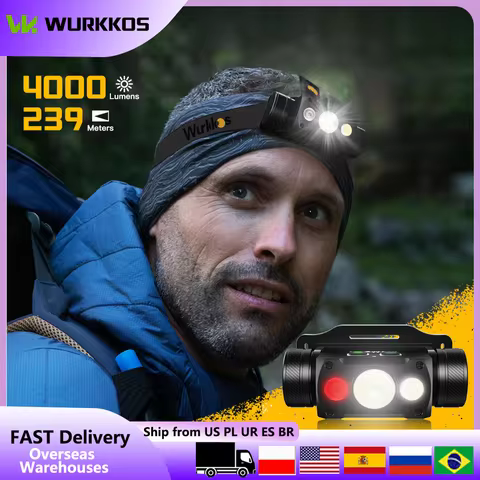 Wurkkos HD50 Super Bright 4000LM Headlamp USB-C Rechargeable IP67 Waterproof Torch with Magnetic Tai