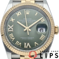 二手勞力士 Datejust 36 男士腕錶，鑲嵌 VI 和 IX 顆鑽石，橄欖綠 Jubilee 錶帶，Datejust 36 126233，附原廠錶盒和保固卡，18K 黃金/不鏽鋼材質，綠色，拋光