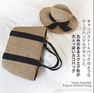 極新 日本韓國雜誌款 束口藤編手提包 草編包編 織包 單肩包 沙灘包