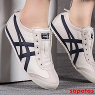 [Authentic] new Onitsuka Men's and Women's Universal Shoes Beige Black Lace-less Canvas Sports Casual Tiger Shoes