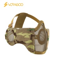 VOTAGOO Airsoft Mesh Mask Tactical Foldable Half MeshMaskwith Ear Protection Adjustable Military Mes