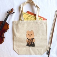 小提琴林檎小熊厚底重磅帆布袋 容量大 帆布包 譜袋