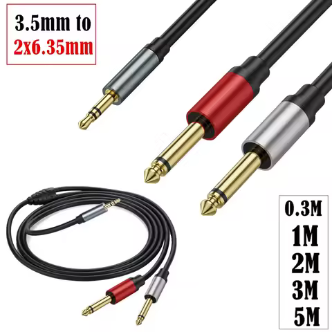 3pole 3.5mm 1/8 TRS To Dual 6.35mm 1/4 TS 6.5 Mono Y Cable Splitter Cable Compatible with IPhone IPo