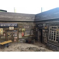 Garage Scene Paper Model 3-Sided Wall With Diorama Base