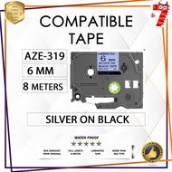 Compatible Tze-319 6mm Silver on Black Tape Label