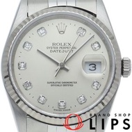 二手勞力士 Datejust 男士腕錶，鑲嵌 10 顆鑽石，型號 16234G(U)，18K 白金/不銹鋼材質，銀色錶盤，拋光處理，1997 年產，品相極佳。