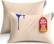 Utopia Bedding Waterproof Pillow Protector Zippered (2 Pack) Standard Beige – Bed Bug Proof Pillow E