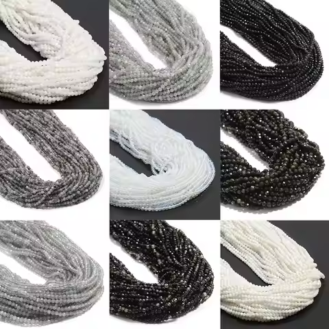 2 3 4mm Black White Natural Small Faceted Stones Obsidian Moonstone Labradorite Stones Spacer Beads