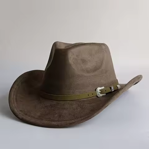 Men's Cowboy Hat Suede Hat 7.5CM Western Cowboy Fabric Women's Soft Felt Hat Men's Church Jazz Hat F