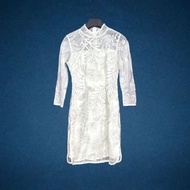 二手 珍珠銀白色 新式輕婚紗中國風旗袍 七分袖 連身洋裝 VB0512 ﹝凡賽蘇﹞