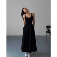 [High-Quality Designer] Basic Two-Strap Dress For Walking / Beach Travelling In Black